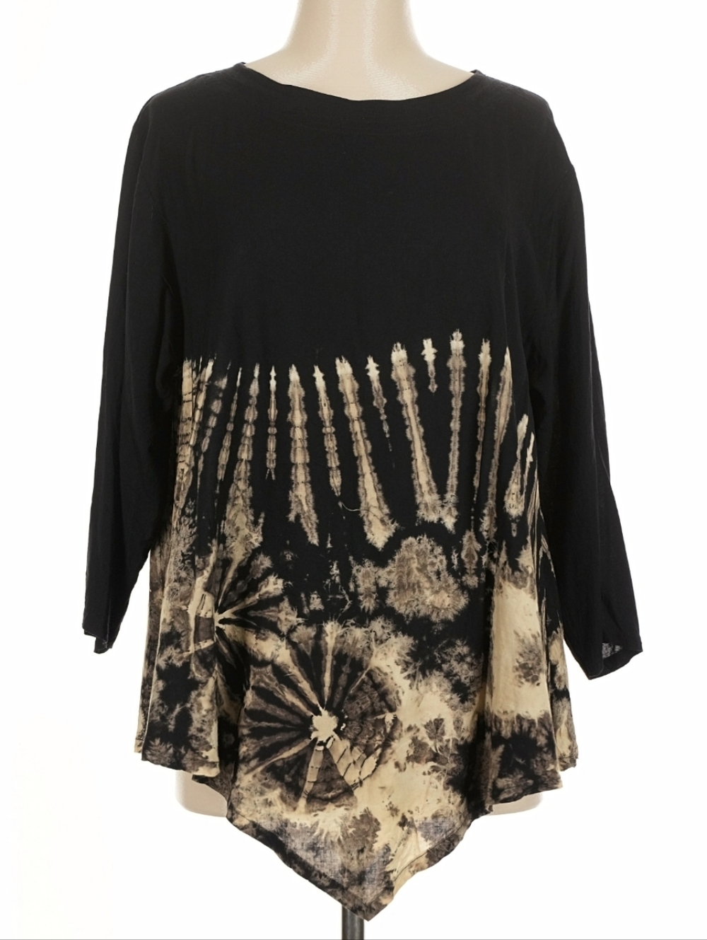 Mellow Mood Fossil Tie Dye Tunic Top Black One Size
